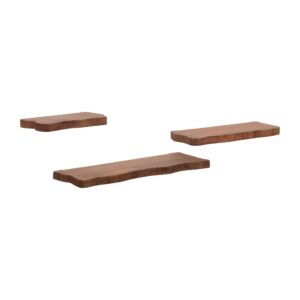 Sagebrook Home Natural Neutral Set of 3 Mange Wood Brown Floating Shelves - 18" x 6" x 1"