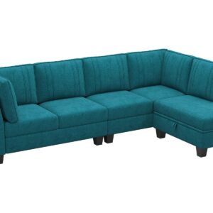 Belffin 4 Seater Sectional Sofa with Reversible Chaise, L Shaped Sofa Sectional Couch with Convertible Storage Ottoman Peacock Blue