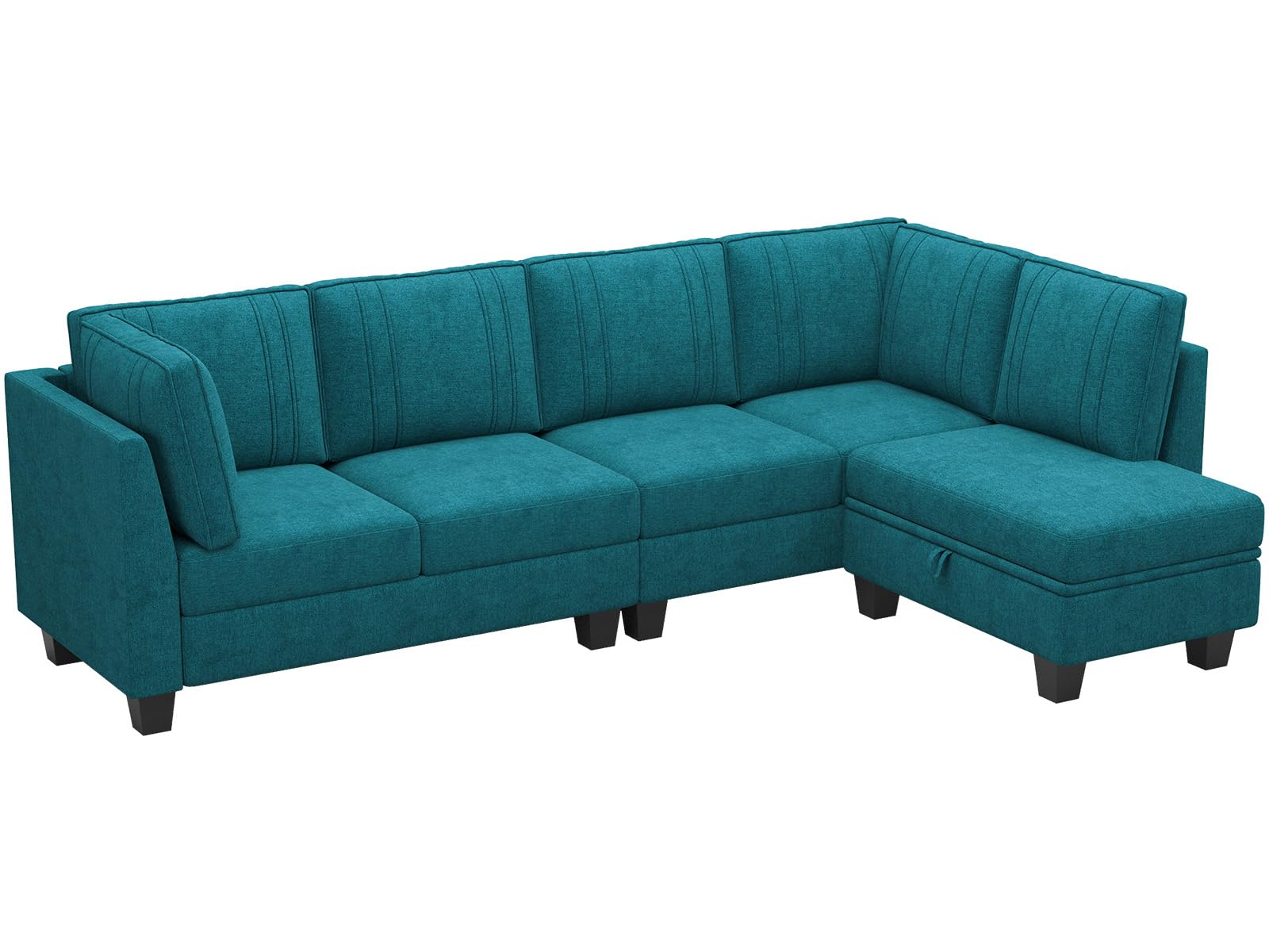 Belffin 4 Seater Sectional Sofa with Reversible Chaise, L Shaped Sofa Sectional Couch with Convertible Storage Ottoman Peacock Blue