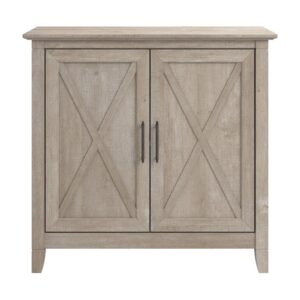 Bush Furniture Key West Small Storage Cabinet with Doors and Shelves in Washed Gray, 2 Door Accent Chest for Home Office, Living Room, Entryway