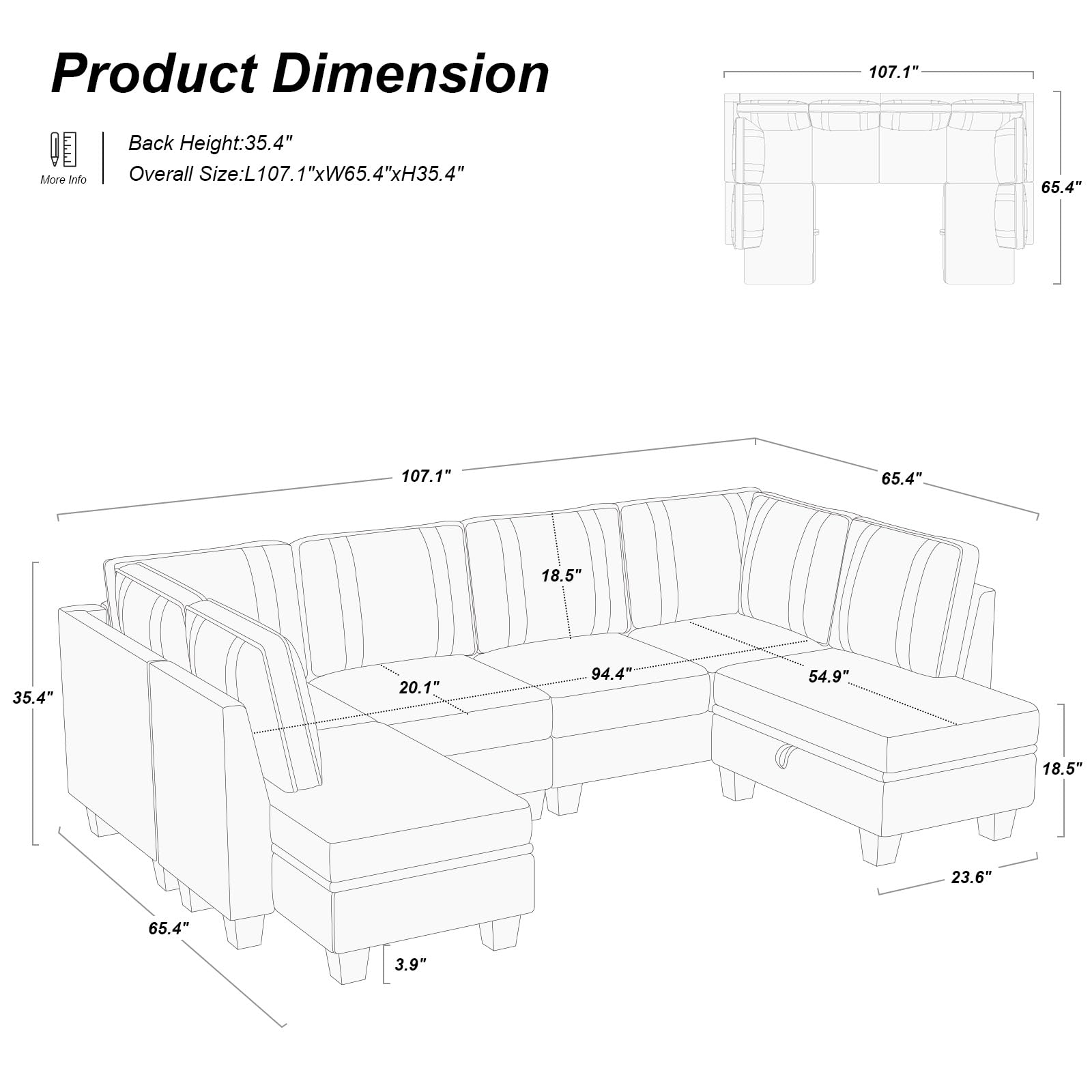 Belffin Sectional Couch with Storage Ottoman, U Shaped Sectional Sofa Couch, Convertible U-Shape Sectional Couch for Living Room, Beige