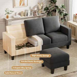 FANCUF Sofa with Linen Fabric Sectional Sofa Couch Movable Small Couch for Small Apartments Living Room Home, As show