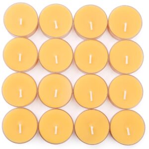 joneray 16 packs beeswax tealight candles,4 hour extended burn time,natural unscented beeswax candles in clear cup for home decoration