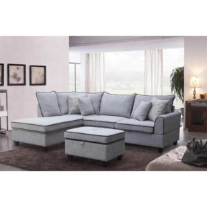 FANCUF Light Gray Fabric Sectional Sofa with Left-Facing Chaise and Storage Ottoman