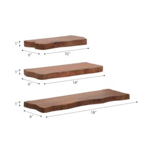 Sagebrook Home Natural Neutral Set of 3 Mange Wood Brown Floating Shelves - 18" x 6" x 1"