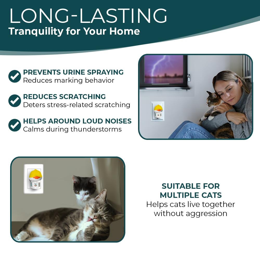 Advanced Pheromone Cat Calming Diffuser - Plug-in & Refill Combo ( 30 Day Starter Kit) for Serene Homes. Minimize Stress, Scratching, anxiety, and Spraying - Ideal for Single & Multi-cat homes.