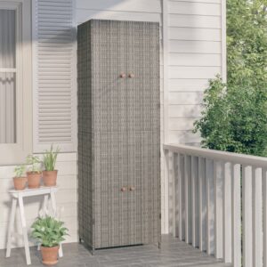 loibinfen poly rattan garden storage cabinet, patio storage cabinet, outdoor patio wicker storage unit for outdoor cushions, pool tools and garden tools, gray 23.2"x15.7"x70.9" poly rattan