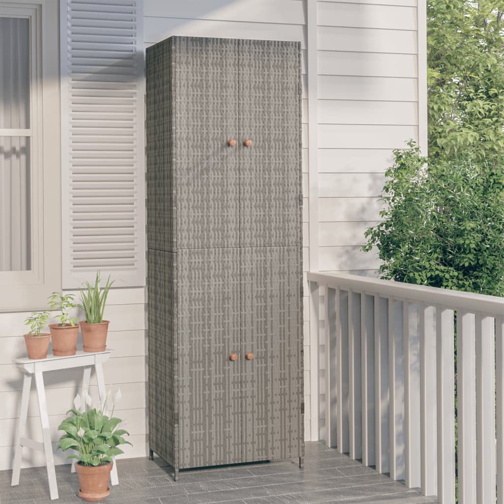 loibinfen Poly Rattan Garden Storage Cabinet, Patio Storage Cabinet, Outdoor Patio Wicker Storage Unit for Outdoor Cushions, Pool Tools and Garden Tools, Gray 23.2"x15.7"x70.9" Poly Rattan