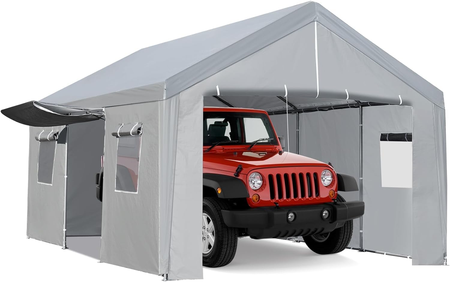 GAOMON Carport 10'x 20' Heavy Duty Carport Canopy with Semi-Auto Ventilated Windows & Roll-up Door w/Zipper, Portable Garage with Steel Frame and Waterproof UV-Treated Cover for Car, Boats, Truck