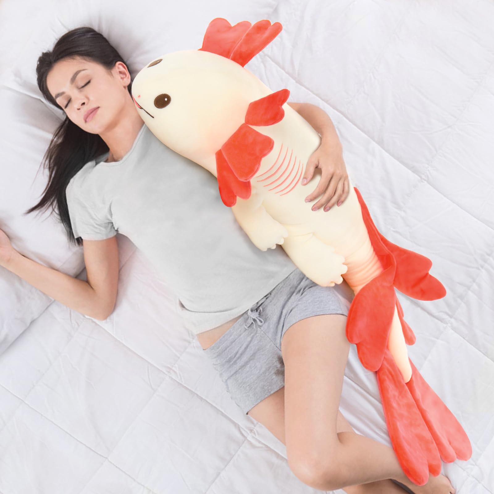 MaoGoLan Large Axolotl Plush Stuffed Animal,Big Axolotl Plush Pillow Toy,Giant Stuffed Axolotl Body Pillow for Holiday Birthday Christmas Day Gift Pink