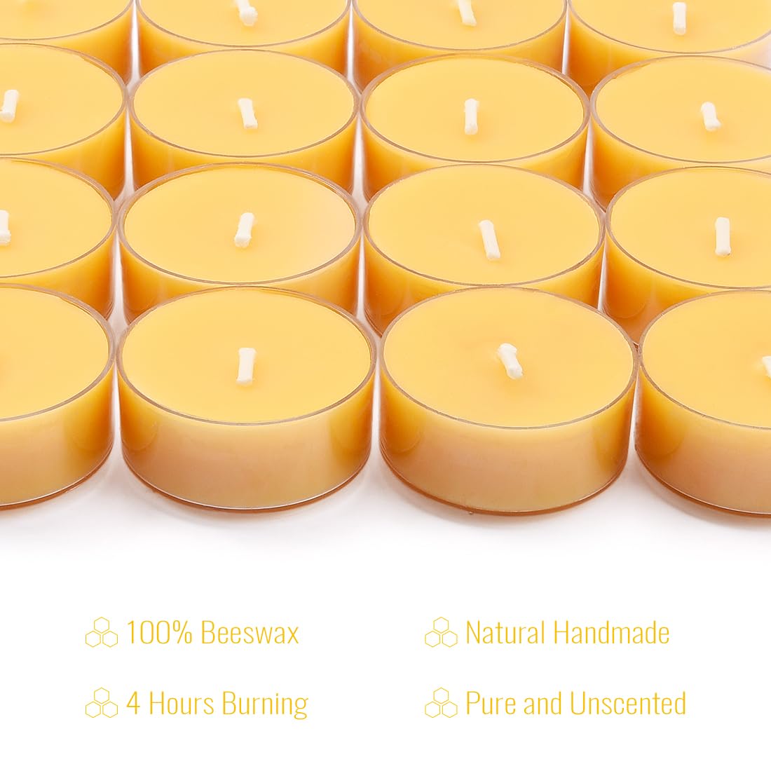 JONERAY 16 Packs Beeswax Tealight Candles,4 Hour Extended Burn Time,Natural Unscented Beeswax Candles in Clear Cup for Home Decoration