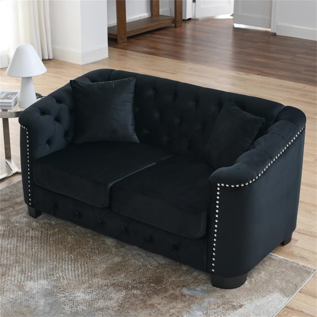 FANCUF 59-Inch Velvet Sofa, 2-Seater Sofa, Upholstered Tufted Backrests with Nailhead Arms A for Living Room