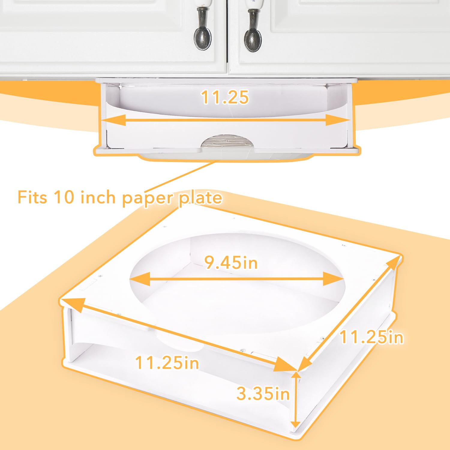 Aucuqu 10-inch Paper Plate Dispenser, Under Cabinet Plastic Dish Holder | Lightweight& Sturdy - White