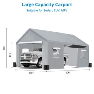 GAOMON Carport 10'x 20' Heavy Duty Carport Canopy with Semi-Auto Ventilated Windows & Roll-up Door w/Zipper, Portable Garage with Steel Frame and Waterproof UV-Treated Cover for Car, Boats, Truck