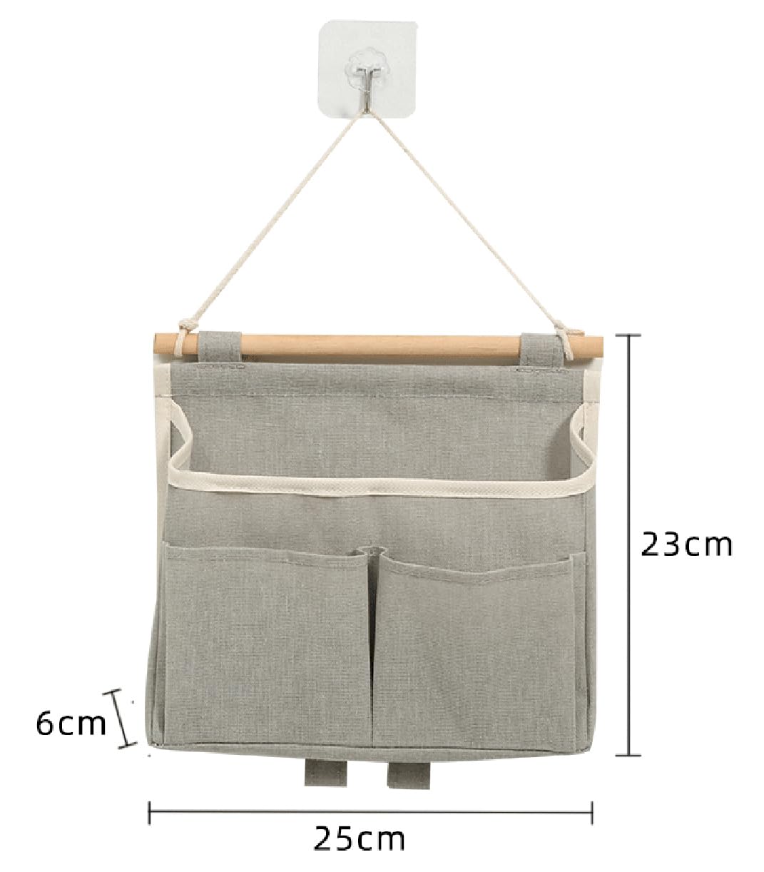 Alunsito Hanging Storage Organiser 2Pcs Waterproof Wall Hanging Bag Linen Cotton Organizer Wall Basket, Closet Hanging Pouch with Hooks for Bedroom Bathroom Kitchen