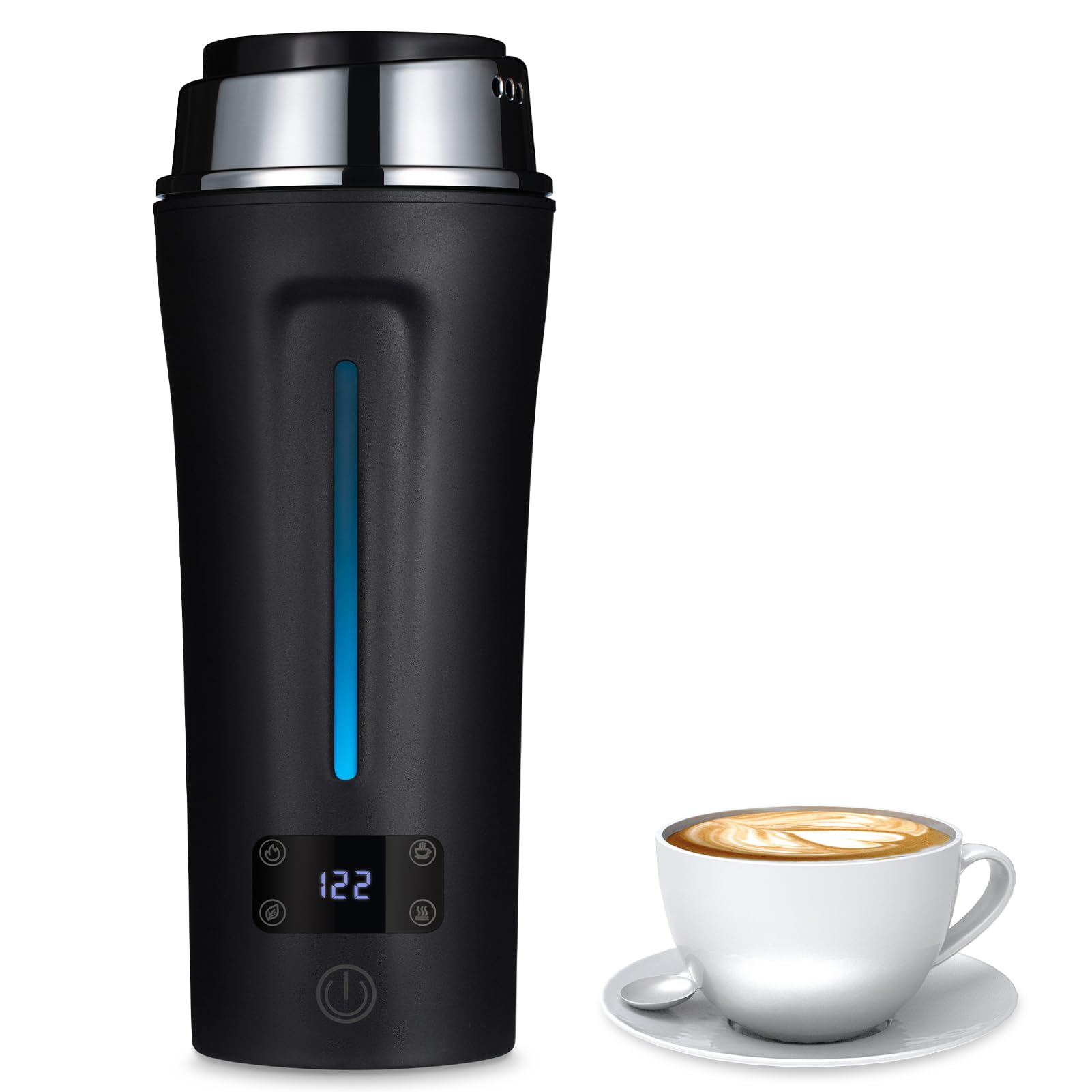 Portable Electric Kettle for Travel 110-240V Auto, Portable Kettle with LCD Display, 4 Temperature Settings, 4 Colors LED, 350ML & 304 Stainless Steel