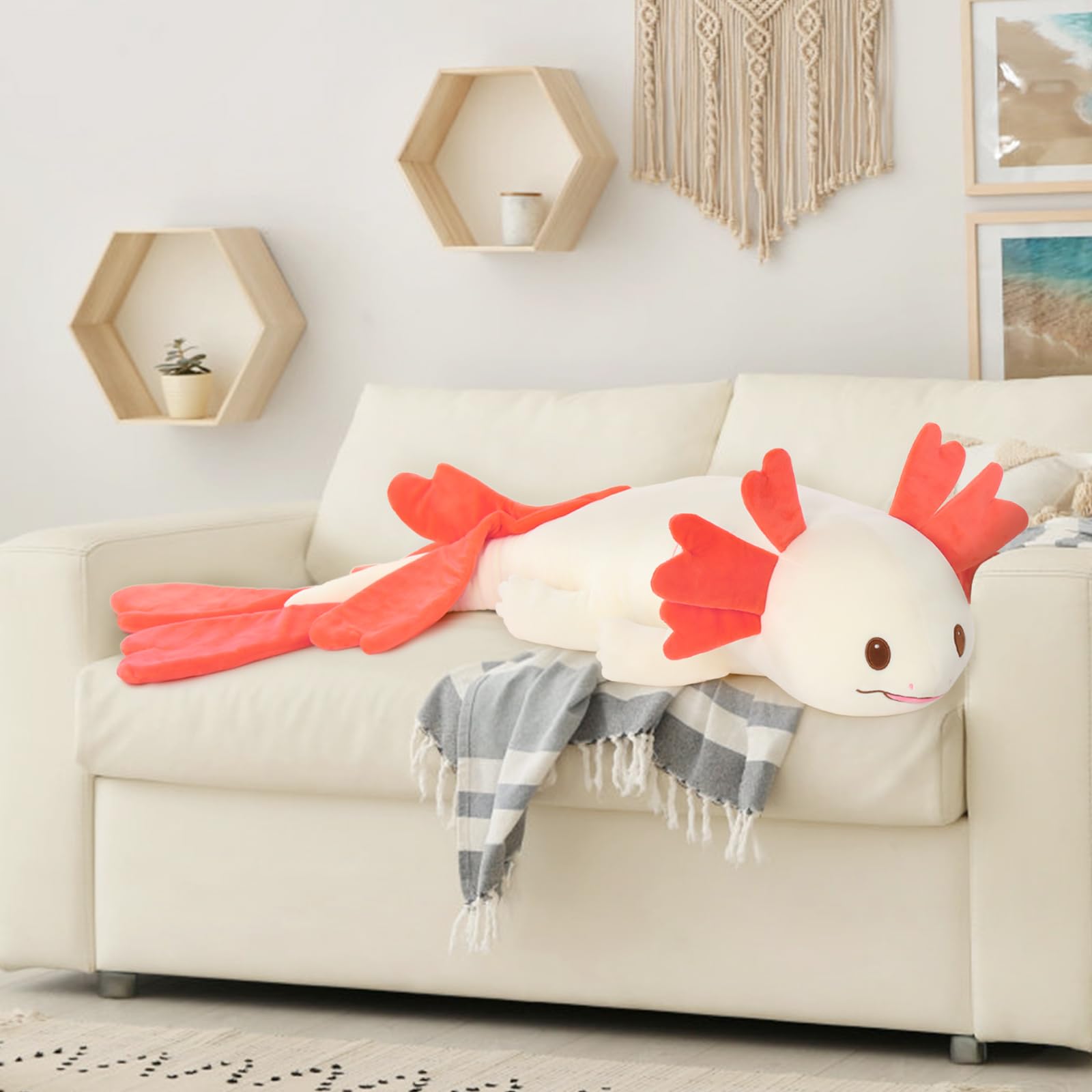 MaoGoLan Large Axolotl Plush Stuffed Animal,Big Axolotl Plush Pillow Toy,Giant Stuffed Axolotl Body Pillow for Holiday Birthday Christmas Day Gift Pink