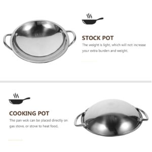 MAGICLULU Paella Pan Stainless Steel Wok Stir Fry Pans with Double Handle 24cm Cooking Pan Round Bottom Frying Pan Stew Pot Skillet Works Casserole Pots Pans