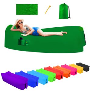 derjly inflatable lounger air sofa: outdoor camping beach chair - portable couch hammock with travel pouch ground pegs & 2 pockets