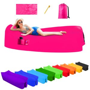 derjly inflatable lounger air sofa: outdoor camping beach chair - portable couch hammock with travel pouch ground pegs & 2 pockets