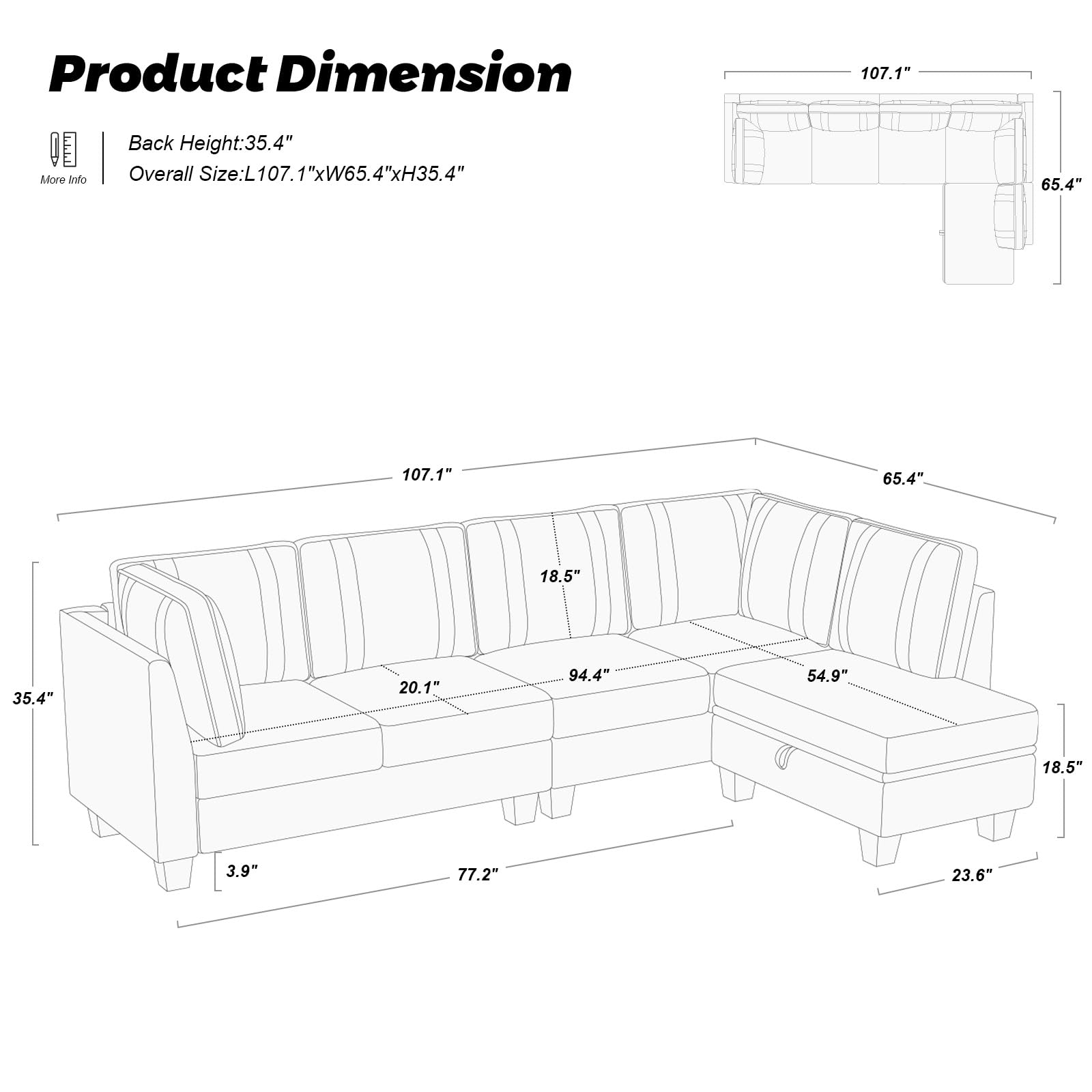 Belffin 4 Seater Sectional Sofa with Reversible Chaise, L Shaped Sofa Sectional Couch with Convertible Storage Ottoman Peacock Blue