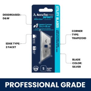 Accutec Pro Infinity Carbon Steel Utility Blades - 5-Pack - .025" Thick, 2-Notch Double Edge, SmartCoat Tech, Multi-Industry Use - USA Made - APBL-8007