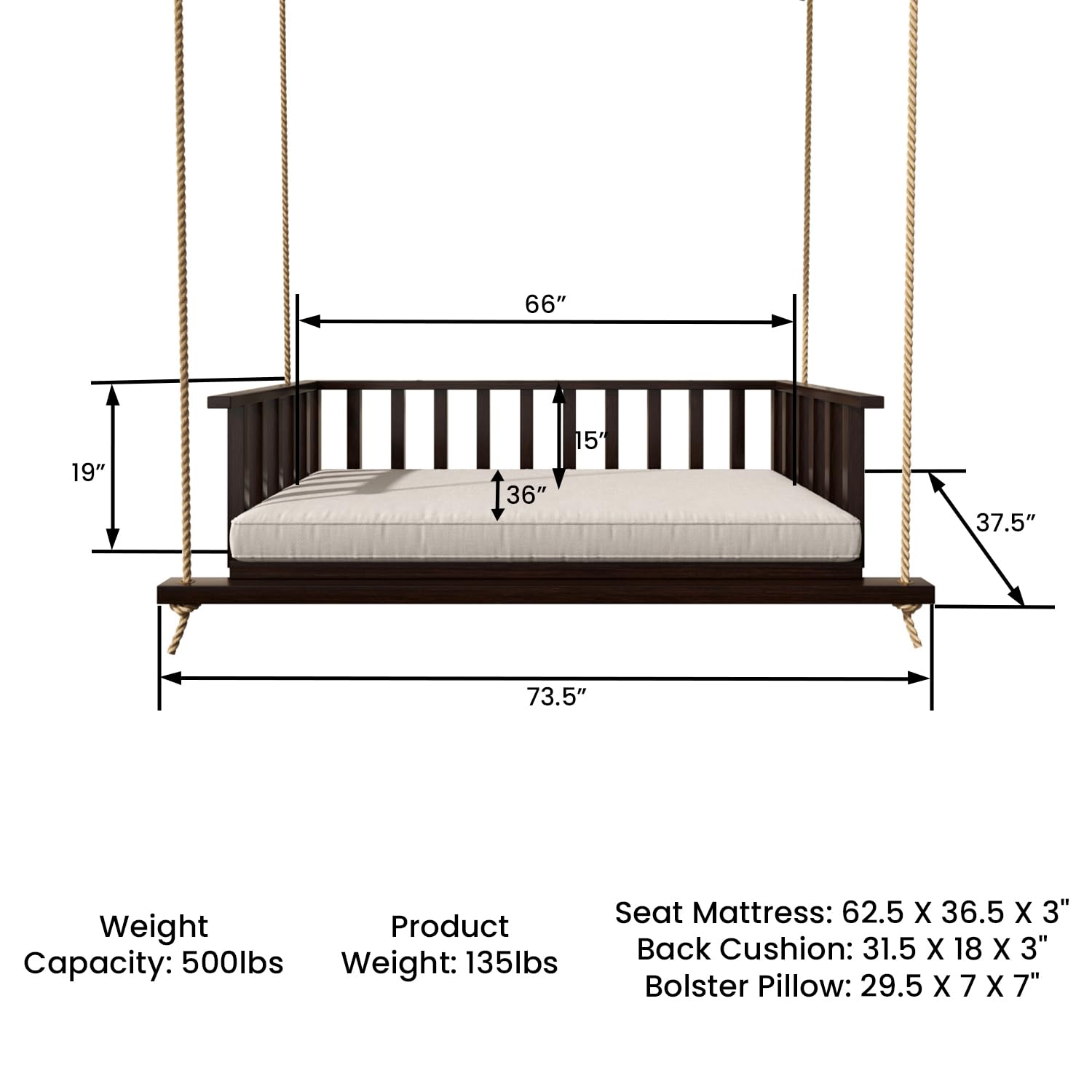 Live Casual The Madison Steel Daybed Porch Swing with Included Outdoor Cushion Set