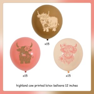 JOYMEMO 45 Pieces 12 Inches Highland Cow Party Latex Balloons Boho - Pink Highland Cow Baby Shower Decorations, Highland Cattle Birthday Supplies for Pregnancy Celebration Newborn Party