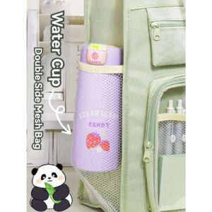 SIORTIO Canvas Tote Bag Cute Panda Print Multipocket Handbag with Compartments + 5 Pens (1-Green)