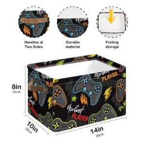 Sunnyhut Foldable Storage Box Bins with Handles,Game Handle Storage Basket - Decorative Cloth Organizer Storage Boxes for Home Office 14 * 10 * 8in