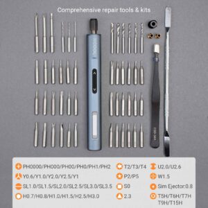 XCOOL Mini Electric Screwdriver Set with Drill Bits, 52-in-1 400RPM 5 Torque Settings Electric Precision Screwdriver, 48 Magnetic Bits, Pry Bar, Led, Tweezer, Electric Precision Screwdriver Kit for Pc