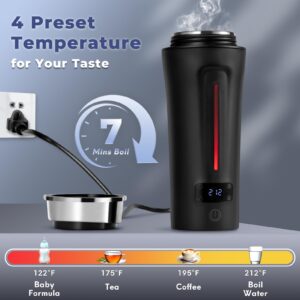 Portable Electric Kettle for Travel 110-240V Auto, Portable Kettle with LCD Display, 4 Temperature Settings, 4 Colors LED, 350ML & 304 Stainless Steel