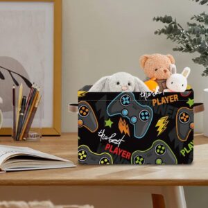 Sunnyhut Foldable Storage Box Bins with Handles,Game Handle Storage Basket - Decorative Cloth Organizer Storage Boxes for Home Office 14 * 10 * 8in