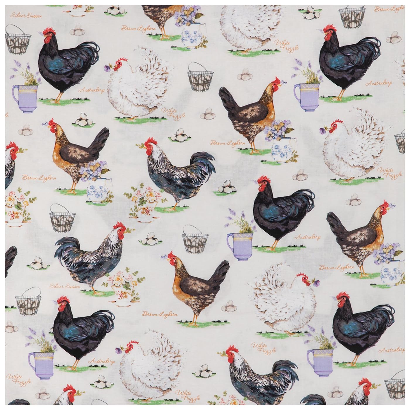 Roosters Cotton Calico Fabric (1 Yard) – Printed Sewing Fabric by The Yard – Lightweight Precut Fabric for Sewing Clothes, Homeware, & Other Accessories – DIY Craft Fabric