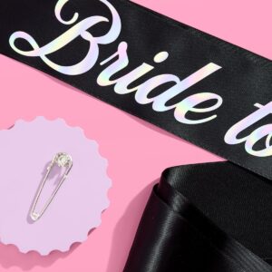 xo, Fetti Black Bride to Be Sash | Bachelorette Party Decorations, Iridescent Bridal Accessory, Bridal Decorations, Engagement Decor