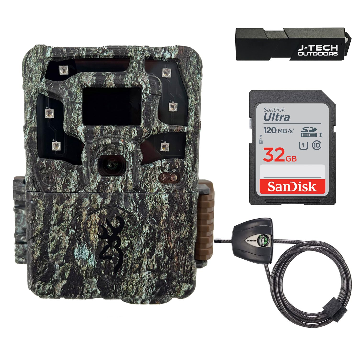 Generic Browning Strike Force Pro X 1080 Trail Game Camera Bundle Includes 32GB Memory Card and J-TECH Card Reader and and Python Cable Lock (24MP) | BTC5PX1080, Camo