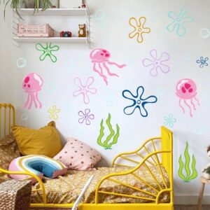 Under The Sea Jellyfish Bubbles Wall Stickers，Under The Sea Ocean Wall Decals，Removable Vinyl Under The Sea Decor，Underwater Sea Wall Stickers for Toddler Baby Nursery Living Room Office.