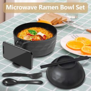 YEINLAN Ramen Bowl Set，Microwave Ramen Cooker Instant Noodles Bowl with Chopsticks Spoon Phone Holder,Rapid Ramen Noodle Bowl, College Dorm Room Essentials Dishwasher-Safe