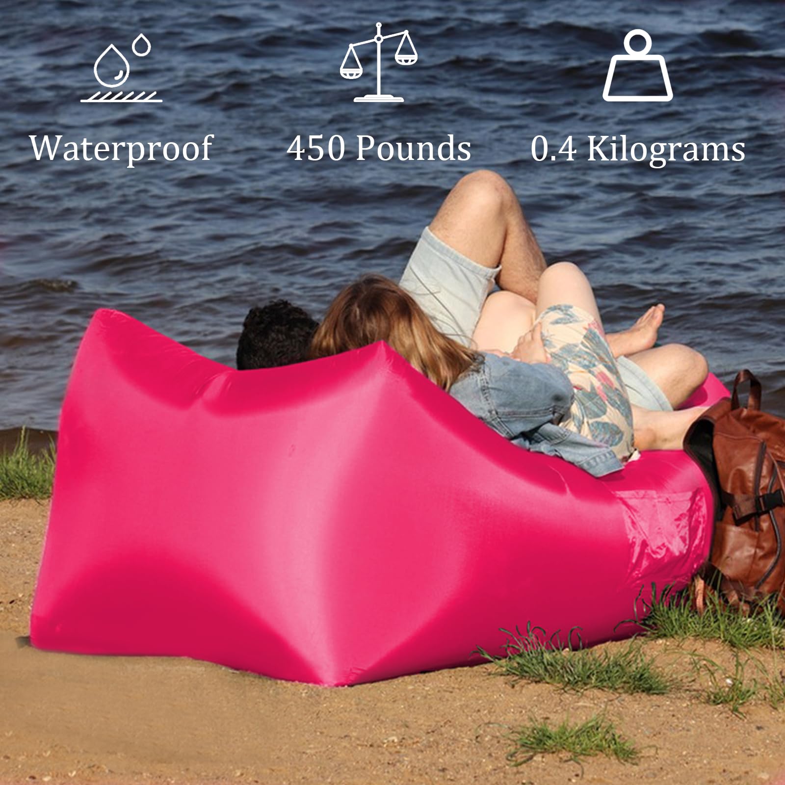 DERJLY Inflatable Lounger Air Sofa: Outdoor Camping Beach Chair - Portable Couch Hammock with Travel Pouch Ground Pegs & 2 Pockets