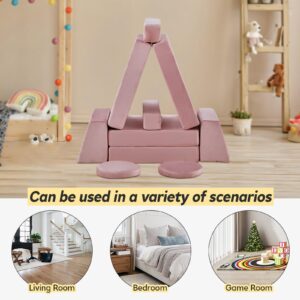 CLIPOP Kids Couch 10pcs Modular Kids Play Couch Set, Kids Couch Building Fort, Instant Rebound Foam, Versatile Child Sectional Sofa for Bedroom Playroom, Stylish Baby Boy Girl Gifts (Pink)