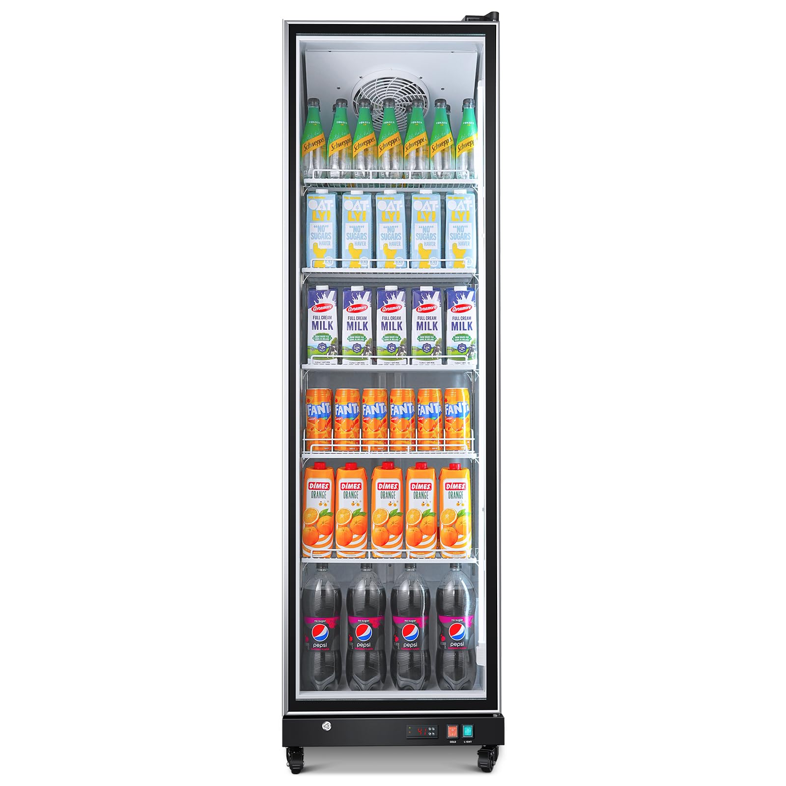 BODEGACOOLER Commercial Merchandiser Refrigerator,12.5 Cu.Ft Glass Door Display Refrigerator,Upright Commercial Beverage Display Cooler with Soft LED Light,Adjustable Shelves,Black