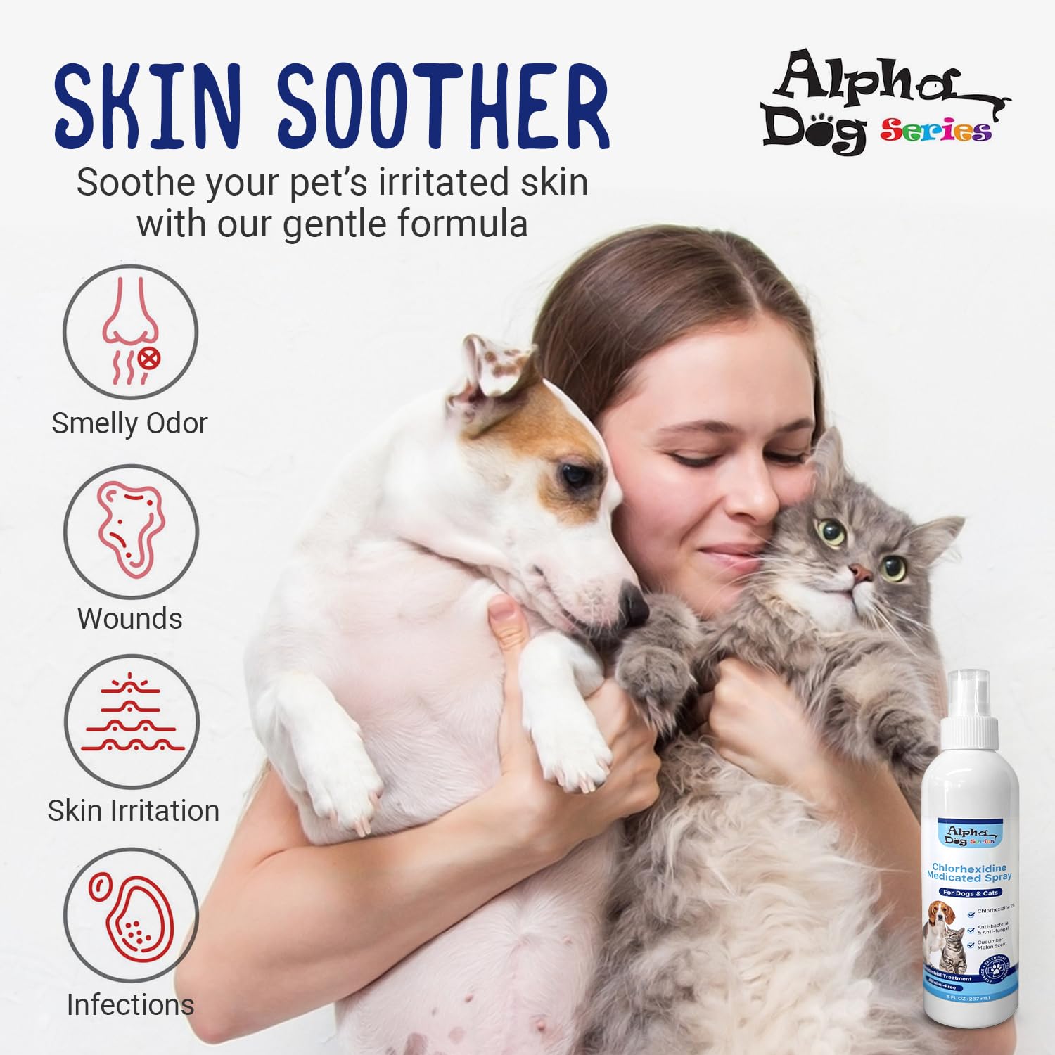 Alpha Dog Series Chlorhexidine Spray (8 oz) – Easy-Apply Skin Relief – Soothes Hot Spots, Rashes in Dogs & Cats - Itch Relief – Lightly Scented