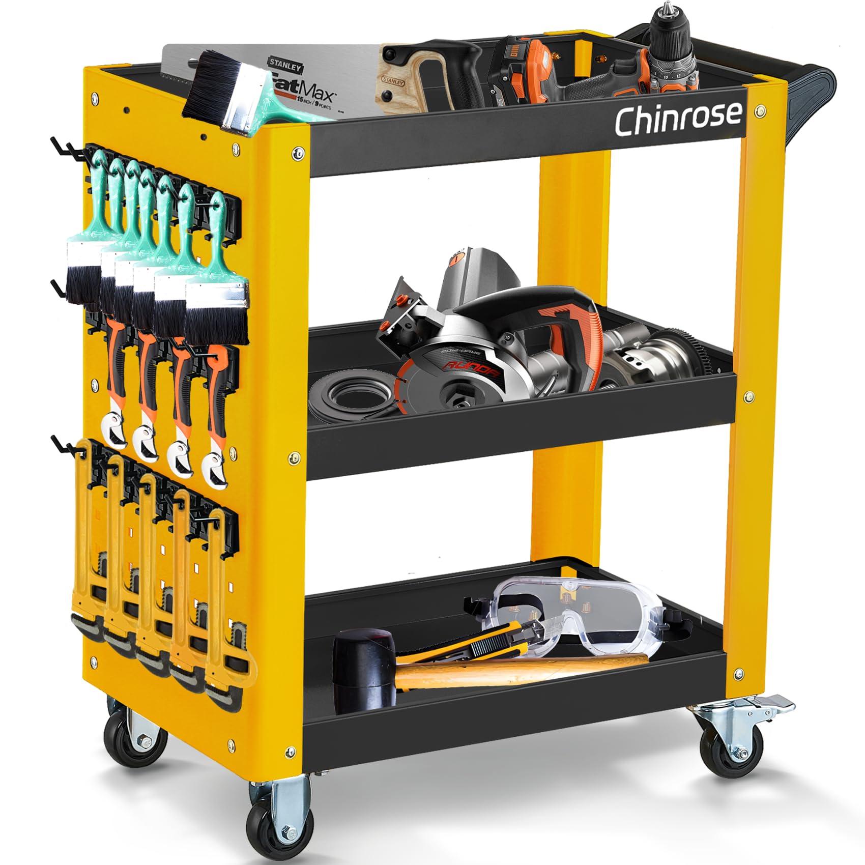 3 Tier Rolling Tool Cart on Wheels, Heavy Duty Utility Tool Cart with Pegboard,Tool Cart for Mechanics, Garage, Warehouse, Workshop