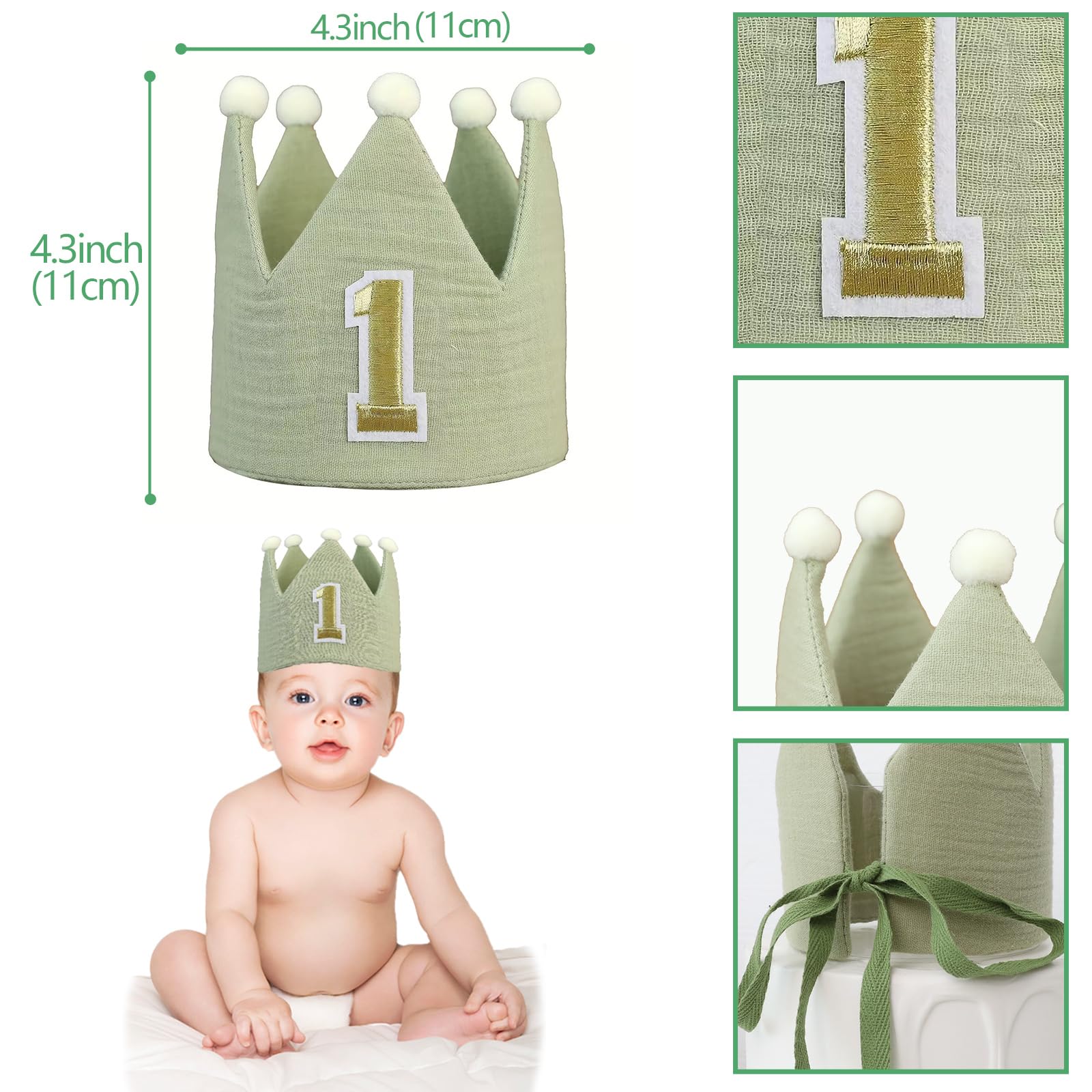 Handmade Boho 1st Birthday Wild One Green High Chair Banner Boho 1st Birthday Hat Decorations for Woodland Party for Girl Baby Shower Green Safari Wall Hangings Decorative for Kids Bedroom