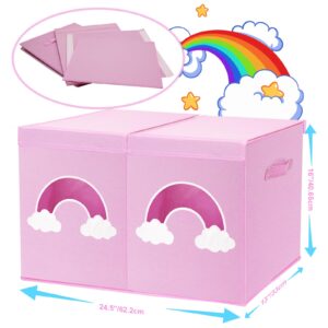 Large Toy Box Chest,Collapsible Sturdy Storage Bins with Lids,Large Kids Toy Storage Organizer Boxes Baskets for Kids,Boys,Girls,Toddler,Nursery Room,Playroom(Pink Cloud)