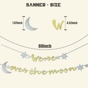 We’re Over The Moon Banner，Creative Alphabet Party Banner，Over The Moon Baby Shower Decoration，Golden Glitter Party Wall Decoration，Wedding Bridal Shower Baby Shower Anniversary Party Decorations