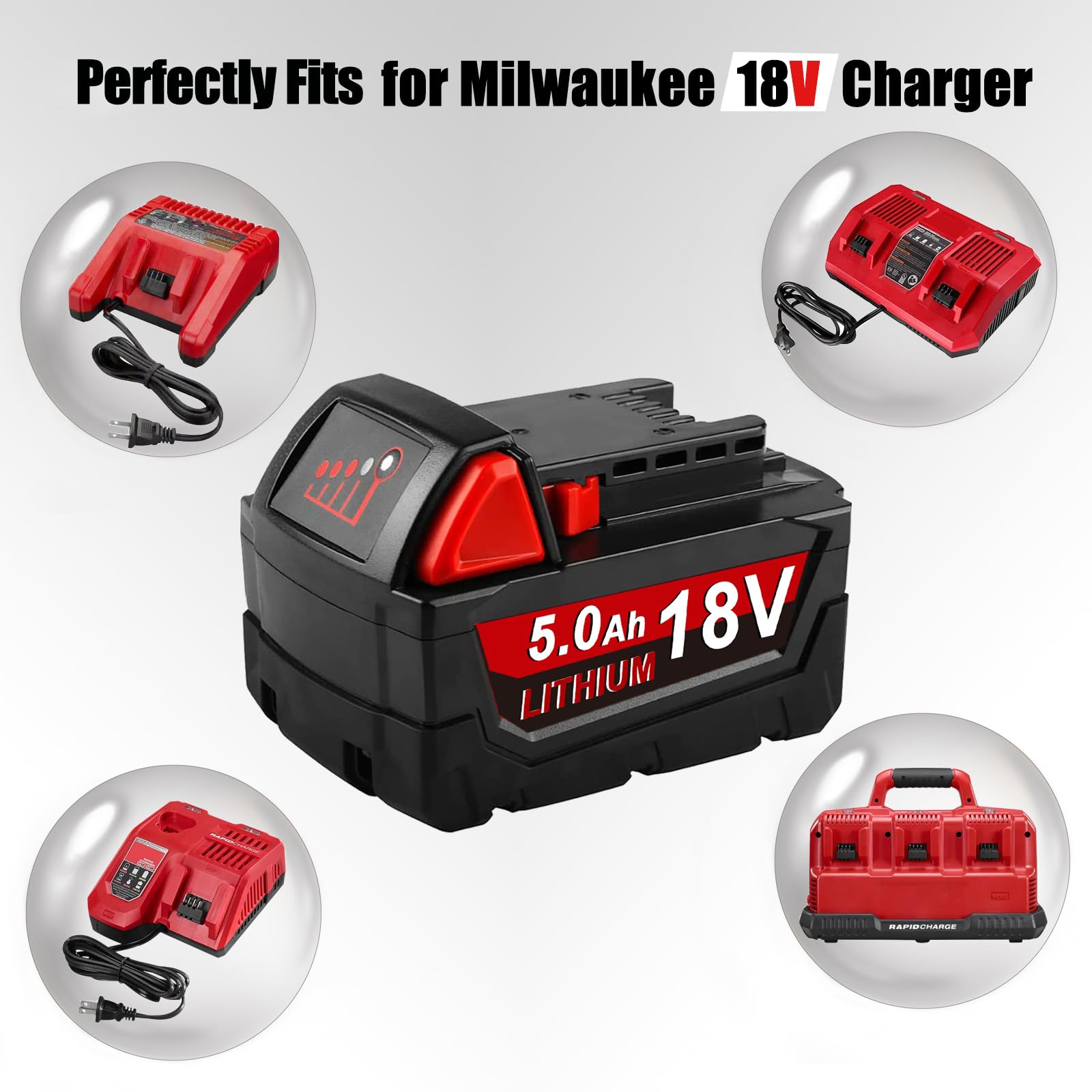 FEOTDN 2Packs 5.0Ah XC Lithium-ion 18V Replacement Battery for Milwaukee M-18 Battery Compatible with Milwaukee 18V Cordless Power Tools