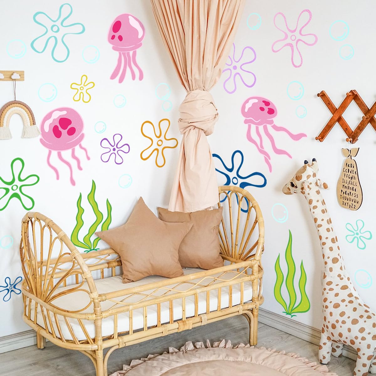 Under The Sea Jellyfish Bubbles Wall Stickers，Under The Sea Ocean Wall Decals，Removable Vinyl Under The Sea Decor，Underwater Sea Wall Stickers for Toddler Baby Nursery Living Room Office.