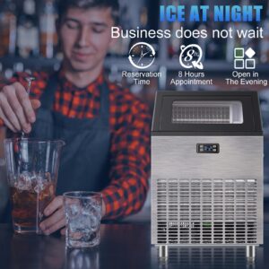 Commercial Ice Maker Machine, 270lbs/24H Stainless Steel Under Counter Ice Machine with 55lbs Ice Storage Capacity, Freestanding Cubic Ice Maker