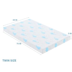 VFD Twin Mattress 5 Inch, Medium Firm Memory Foam Mattress with Removable Washable Cover Bed in a Box with Zip Cover Dolphin Pattern, CertiPUR-US Certified (5 in, Twin)